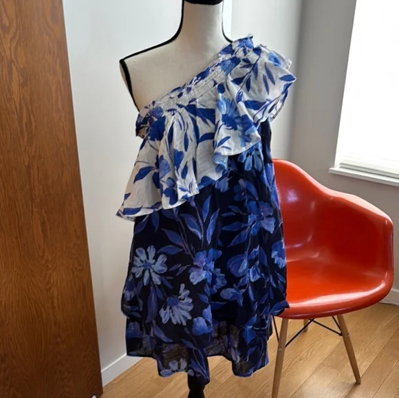 🆕 Anthropologie Floral Dress One Shoulder and Tiered Style. NWT - Picture 4 of 16